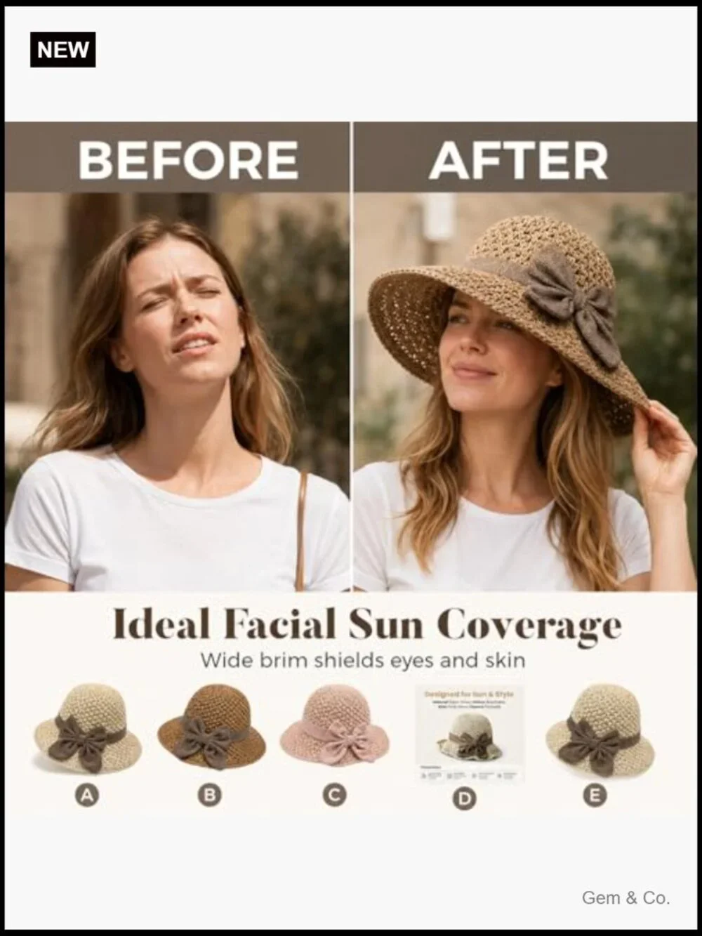 Woven Straw Sun Hat with Bow, Foldable Wide Brim Bucket Hat for Women